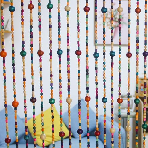 38 Stränge bunter Boho-Hippie-Türperlenvorhang, hängende Holzperlenvorhang für Türen, 91,4 x 200,1 cm (Regenbogen 2) von Urmforweilin