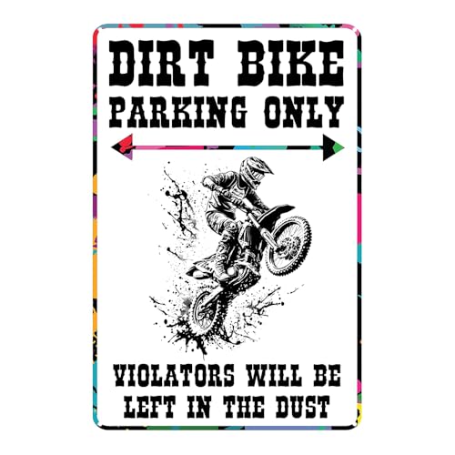 Dirt Bike Zubehör Dirt Bike Blechschilder Motorrad Geschenke Motocross Geburtstag Party Dekorationen Lustig Dirty Bike Parking Only Dirtbikes für Kinder 8-14 Jahre Männerhöhle Jungenzimmer Garage von Urnjkfo