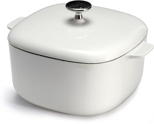 Urooloo Emaillierter Gusseisen Bräter mit Deckel/Cocotte, Brotbacktopf, Braten & Schmoren, Für alle Herdarten geeignet, Volumen: 4L, 4.7 kg (Weiß) von Urooloo