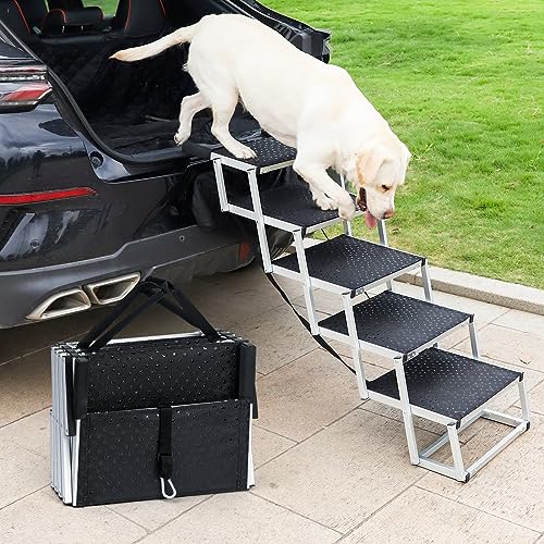 Uross Hundetreppe für Auto 5 Stufen - Zusammenklappbare Hundetreppe Rampe für Auto und SUV, Aluminium-Hundetreppe für große Hunde, Teleskop-Hundetreppe für Lkw, Hochbett von Uross