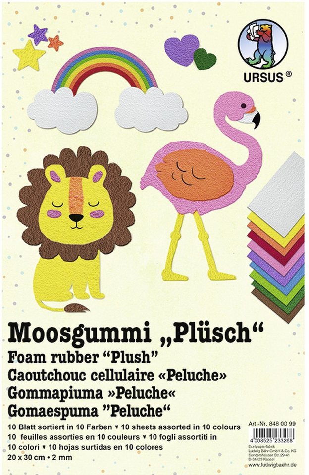 Ursus - Ludwig Bähr Bastelfilz Moosgummi 2mm 20x30cm VE=10 Blatt 10 Farben sortiert Plüsch Ursus - Ludwig Bähr Bastelfilz Moosgummi 2mm 20x30cm VE=10 Blatt 10 Farben sortiert Plüsch von Ursus - Ludwig Bähr