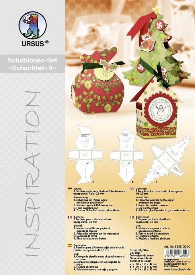 Ursus - Ludwig Bähr Bastelfilz Schablonen-Set Schachteln 6 VE=3 Schablonen von Ursus - Ludwig Bähr