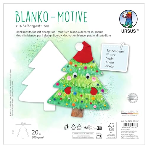 Ursus 1712 00 05F - Blanko Motive "Tannenbaum", 20 Stück aus 300 g/m² Fotokarton, 24 x 21 cm, DIY Bastelpapier zum Ausmalen, Bekleben, Ausschneiden & Selbstgestalten von Ursus