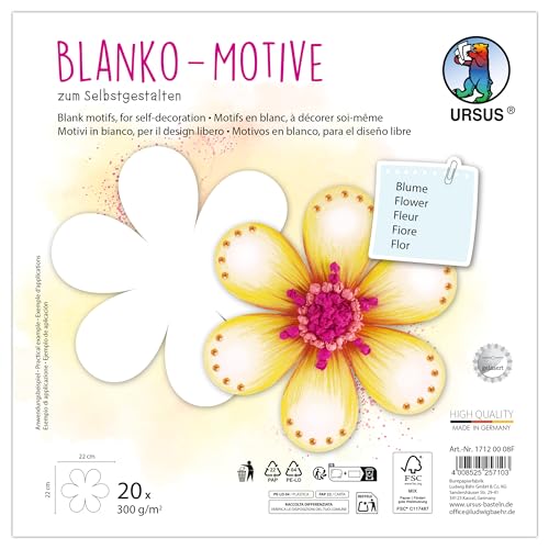 Ursus 1712 00 08F - Blanko Motive "Blume", 20 Stück aus 300 g/m² Fotokarton, 22 x 22 cm, DIY Bastelpapier zum Ausmalen, Bekleben, Ausschneiden & Selbstgestalten von Ursus