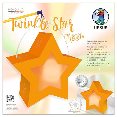 Ursus 1883 00 03 - Twinkle Star Neon Orange, Laternen Bastelset, 19,3 x 18,3 x 8 cm, 250 g/m², zum Laterne basteln, DIY Bastelset für Lampionumzug & Deko von Ursus