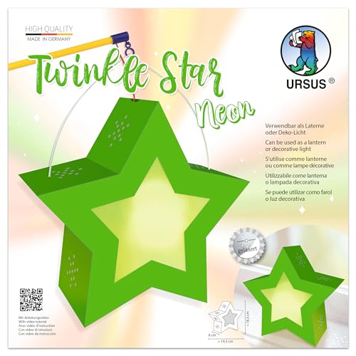 Ursus 1883 00 04 - Twinkle Star Neon Grün, Laternen Bastelset, 19,3 x 18,3 x 8 cm, 250 g/m², zum Laterne basteln, DIY Bastelset für Lampionumzug & Deko von Ursus