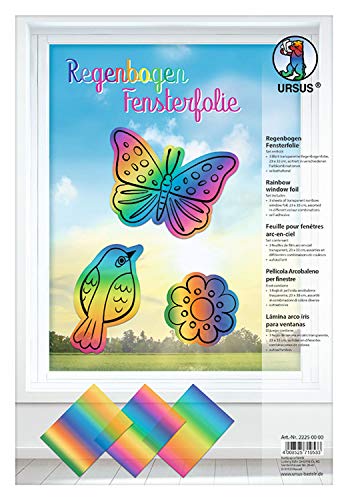 Ursus 22250000 - Regenbogen Fensterfolie, 3 Blatt in 3 Farbkombinationen, ca. 23 x 33 cm, lichtbeständig, abwischbar, wiederverwendbar, haftet ohne Kleber auf allen glatten Flächen Ursus 22250000 - Regenbogen Fensterfolie, 3 Blatt in 3 Farbkombinationen, ca. 23 x 33 cm, lichtbeständig, abwischbar, wiederverwendbar, haftet ohne Kleber auf allen glatten Flächen von Ursus