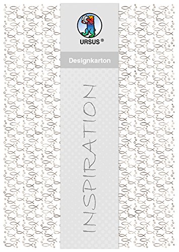 Ursus 60864605F - Designkarton, 200 g/qm, 5 Blatt, DIN A4, Fische, weiß/silber von Ursus