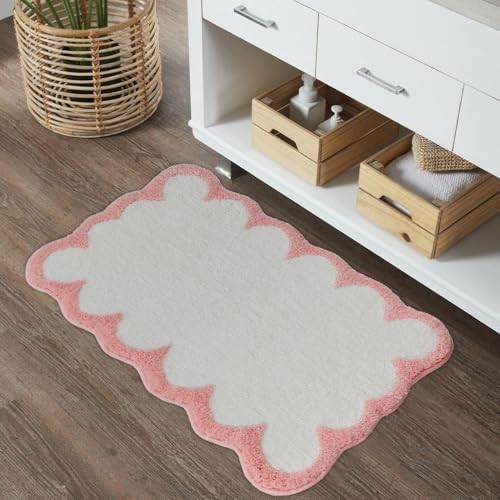 Urtlmaji Badematte mit gewelltem Rand, niedliche Badematte, rutschfeste Mikrofaserpaspelierung, ästhetisch, adrett, waschbar, saugfähig, kleine Teppiche für Schlafzimmer, Badewanne, Waschbecken, Rosa Urtlmaji Badematte mit gewelltem Rand, niedliche Badematte, rutschfeste Mikrofaserpaspelierung, ästhetisch, adrett, waschbar, saugfähig, kleine Teppiche für Schlafzimmer, Badewanne, Waschbecken, Rosa von Urtlmaji