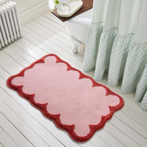 Urtlmaji Badematten mit gewelltem Rand, rutschfest, waschbar, niedlich, Mikrofaser, saugfähig, weich, ästhetisch, adrett, kleiner Badteppich für Schlafzimmer, Badewanne, Waschbecken, 66 x 45,7 cm, Urtlmaji Badematten mit gewelltem Rand, rutschfest, waschbar, niedlich, Mikrofaser, saugfähig, weich, ästhetisch, adrett, kleiner Badteppich für Schlafzimmer, Badewanne, Waschbecken, 66 x 45,7 cm, von Urtlmaji