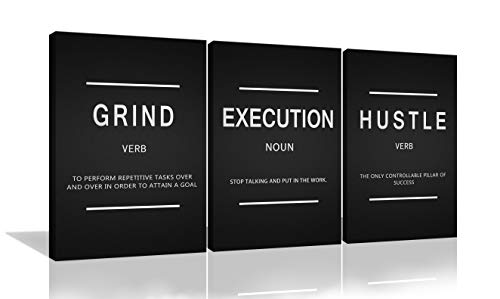 Urttiiyy 3 Stück Grind Verb Hustle Execution Noun Motivierende Wandkunst Leinwand Druck Büro Dekor Inspirierende Gerahmte Drucke Zitate für Wand Kunst Dekoration fertig zum Aufhängen von Urttiiyy