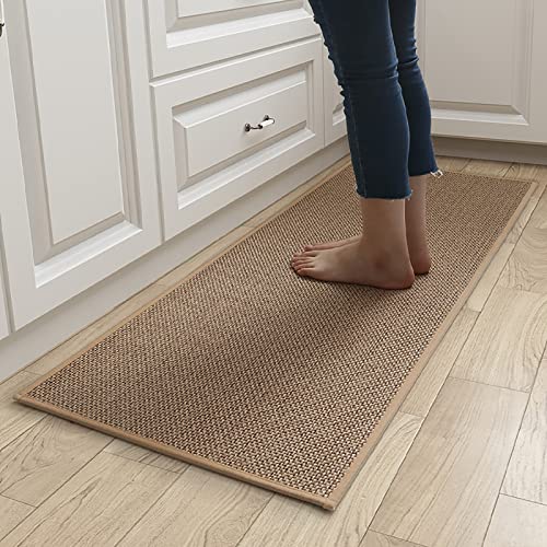 Urukundo 2er Küchenteppich Waschbar rutschfest, Teppich Läufer Flur Küche rutschfest, Flachs Jute Küchenfußmatten für Vor Dem Waschbecken Küchenteppiche Wohnzimmer und - Gummisohle Matten rutschfeste von Urukundo