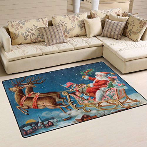 Use7 Vintage Teppich, Hirsch, Weihnachtsmann, Frohe Weihnachten, rutschfeste Bodenmatte, Fußmatten, Wohnzimmer, Schlafzimmer, 100 x 150 cm von Use7