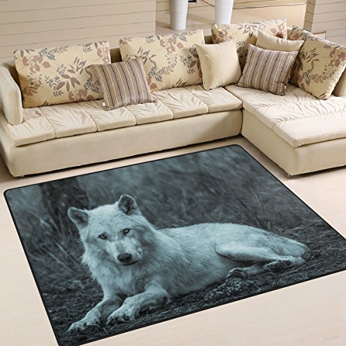 Use7 Arctic Wolf Teppich für Wohnzimmer, Schlafzimmer, 160 x 122 cm, Weiß von Use7