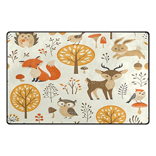 Use7 Autumn Forest Mushroon Eule Fuchs Teppich Anti-Rutsch Fußmatte Fußmatte Fußmatte für Kinder Wohnzimmer Schlafzimmer, Textil, Mehrfarbig, 50 x 80 cm(1.7' x 2.6' ft) von Use7