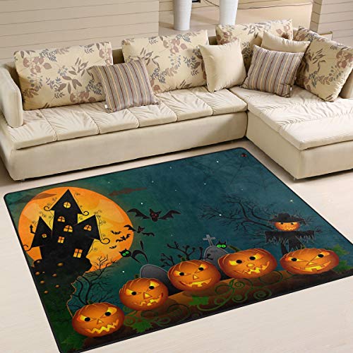 Use7 Cartoon Halloween Kürbis und Vogelscheuche Fledermaus Teppich für Wohnzimmer Schlafzimmer, Textil, Mehrfarbig, 160cm x 122cm(5.3 x 4 feet) von Use7