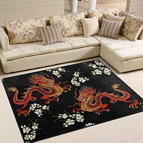 Use7 Chinesischer japanischer Drachen-Teppich für Wohnzimmer, Schlafzimmer, 160 cm x 122 cm von Use7