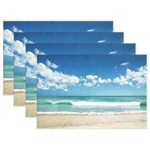 Use7 Dacing Sea Wave Platzdeckchen Tischset, Weiß Sand Strand Blau Himmel 30,5 cm x 45,7 cm Polyester Tisch Platzset für Küche Esszimmer 4er-Set von Use7