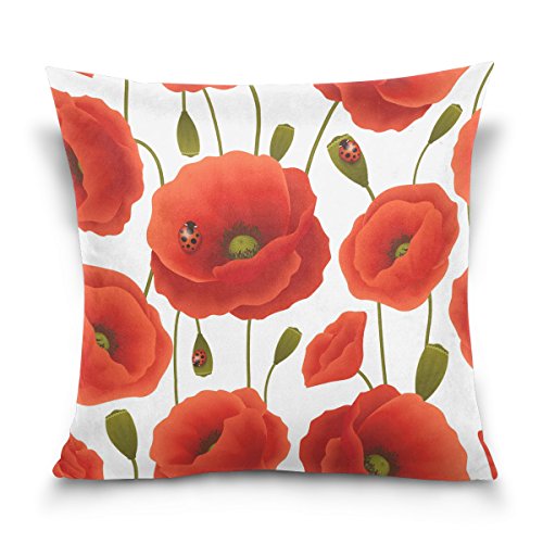 Use7 Dekokissenbezug, quadratischer Kissenbezug, rote Mohnblume, Marienkäfer, Sofa, Bett, Kissenbezug (50 x 50 cm), doppelseitig von Use7