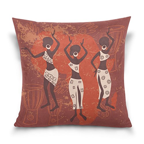 Use7 Dekorativer Kissenbezug, quadratisch, Motiv: tanzende Afrika, Vintage-Stil, für Sofa und Bett, 40 x 40 cm, beidseitig von Use7