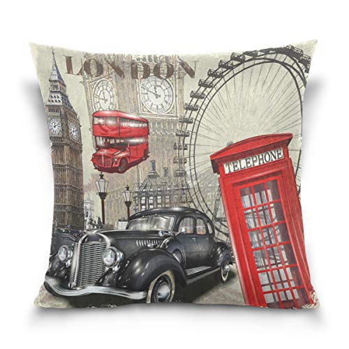 Use7 Dekorativer Kissenbezug mit Big Ben Londoner Auto-Stadtlandschaft für Sofa oder Bett, 50 x 50 cm, beidseitig von Use7