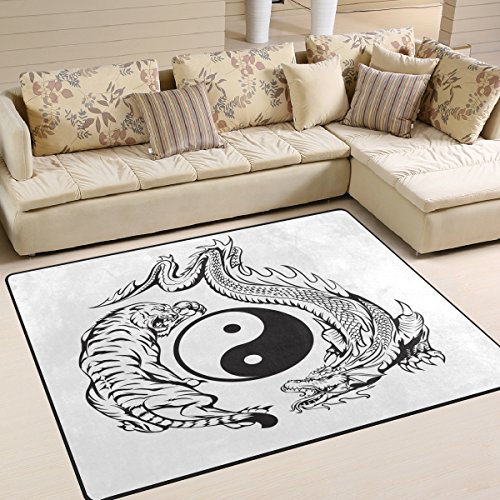 Use7 Drachen-K?mpfer mit Tiger, chinesischer Yin-Yang-Bereich, Teppich f¨¹r Wohnzimmer Schlafzimmer, Textil, Mehrfarbig, 203cm x 147.3cm(7 x 5 feet) von Use7