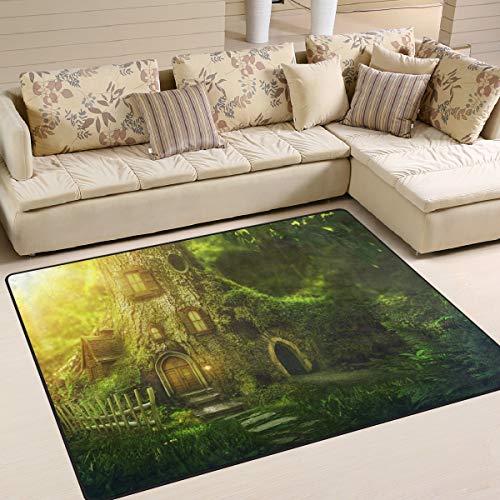 Use7 Fantasy Baum Haus Wald Landschaft Natur Teppich Teppich Teppich Teppich für Wohnzimmer Schlafzimmer, Textil, mehrfarbig, 203cm x 147.3cm(7 x 5 feet) von Use7