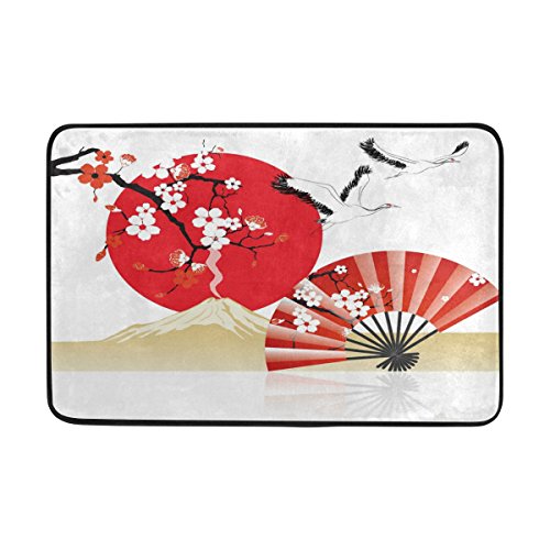 Use7 Fußmatte, japanischer Kran, Sonne, Kirschblüten, Berg, Fuji, für Innen- und Außenbereich, 60 x 40 cm von Use7