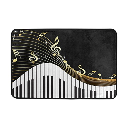 Use7 Gold Music Notes Piano Schwarz Fußmatte Indoor Outdoor Eingang Fußmatte Badezimmer 60x40cm von Use7