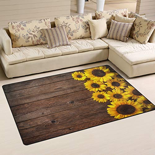 Use7 Fußmatte mit Sonnenblumen-Motiv, Holz, Rutschfest, für Kinder, Wohnzimmer und Schlafzimmer, Textil, Mehrfarbig, 50 x 80 cm(1.7' x 2.6' ft) von Use7