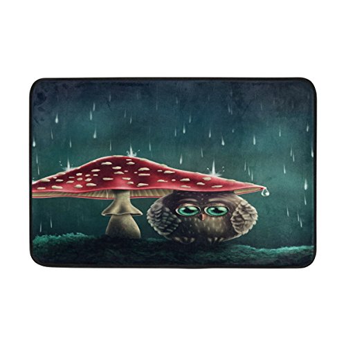 Use7 Fußmatte mit trauriger Eule, sitzend unter Pilz, für drinnen und draußen, 60 x 40 cm von Use7