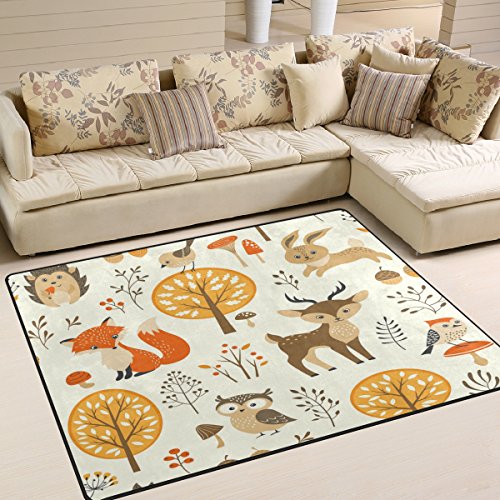 Use7 Herbstwald, Fuchs, Hirsch, Eule, Pilz, Teppich für Wohnzimmer, Schlafzimmer, 160 cm x 122 cm von Yulix