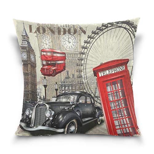 Use7 Kissenbezug, dekorativer Kissenbezug, quadratisch, Big Ben London, Auto, Cityscape, Sofa, Bett, Kissenbezug, 2 Seiten, Textil, mehrfarbig, 40 x 40cm/18 x 18 Inches von Use7