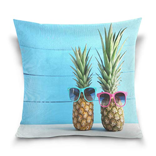 Use7 Kissenbezug, dekorativer Kissenbezug, quadratisch, Motiv: Ananas, Obst, Sommer, Blau, Holz, für Sofa, Bett, Doppelseitig, Textil, Mehrfarbig, 50 x 50cm/20 x 20 Inches von Use7