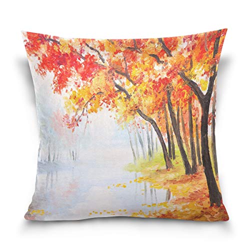 Use7 Kissenbezug, dekorativer Kissenbezug, quadratisch, Ölgemälde, Aquarell-Landschaft, Herbst, Wald, Blätter, Sofa, Bett, Kissenbezug, 2 Seiten, Textil, Mehrfarbig, 45 x 45cm/18 x 18 Inches von Use7