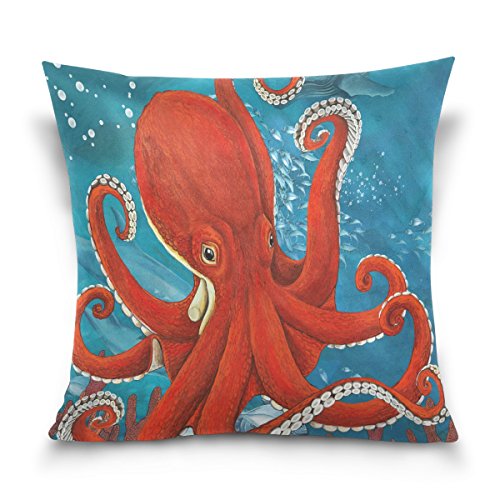 Use7 Kissenbezug, dekorativer Kissenbezug, quadratisch, Octopus Kraken Sofakissenbezug, Doppelseitig, Ozeanrot, Textil, Multi, 40 x 40cm/16 x 16 Inches von Use7