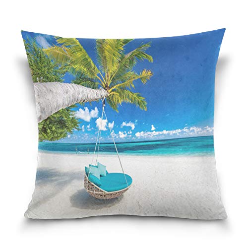 Use7 Kissenbezug, dekorativer Kissenbezug, quadratisch, Sommerlandschaft, Natur, tropischer Ozean, Palme, Tee, Sofa, Bett, Kissenbezug, 2 Seiten, Textil, Multi, 45 x 45cm/18 x 18 Inches von Use7