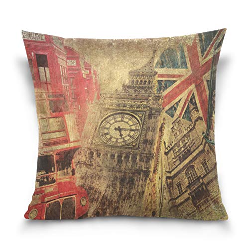 Use7 Kissenbezug, dekorativer Kissenbezug, quadratisch, Vintage, Big Ben Union Jack Britische Flagge London Sofa Bett Kissenbezug Doppelseitig, Textil, Mehrfarbig, 40 x 40cm/16 x 16 Inches von Use7