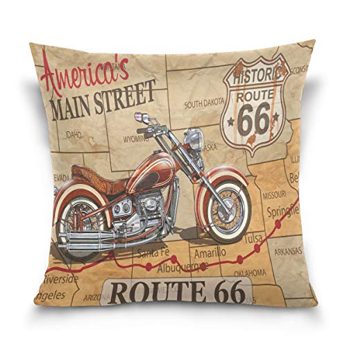 Use7 Dekorativer Kissenbezug, quadratisch, Vintage-Motorrad-Design, amerikanische Straßenkarte, Sofa, Bett, Kissenbezug, 40 x 40 cm, beidseitig von Use7