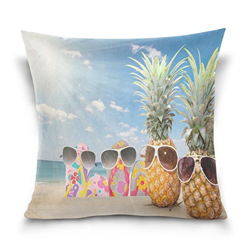 Use7 Kissenbezug, dekorativer Kissenbezug, quadratisch, für Sommer, Strand, Ananas, Obst, Blau, Himmel, Sofa, Bett, Kissenbezug, Doppelseitig, Textil, Multi, 50 x 50cm/20 x 20 Inches von Use7