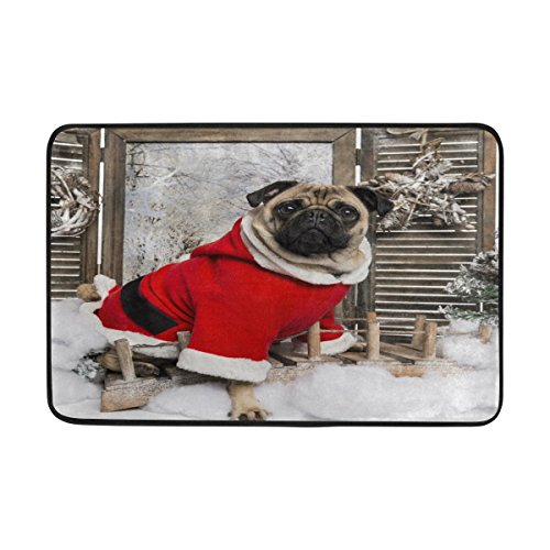 Use7 Lustige Weihnachten Mops Welpe Hund Schnee Fußmatte Indoor Outdoor Eingang Fußmatte Badezimmer 60 x 40 cm von Use7