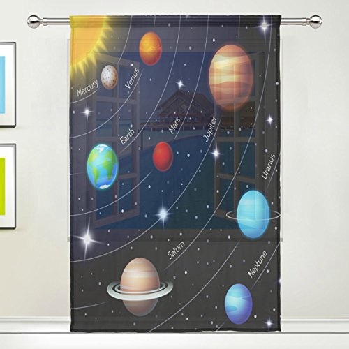 Use7 Magic Universe Sonnensystem Planet Fenster Sheer Vorhang Paneele 139,7 x 213,4 cm, 1 Stück Moderne Fensterbehandlung Panel für Kinder Zuhause Wohnzimmer Esszimmer Spielzimmer Dekoration von Use7