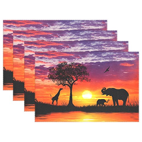 Use7 Ölgemälde Elefant Afrika Sonnenuntergang Platzdeckchen Tischmatte 30,5 x 45,7 cm Polyester Tischset Platzset für Küche Esszimmer 4er-Set von Use7