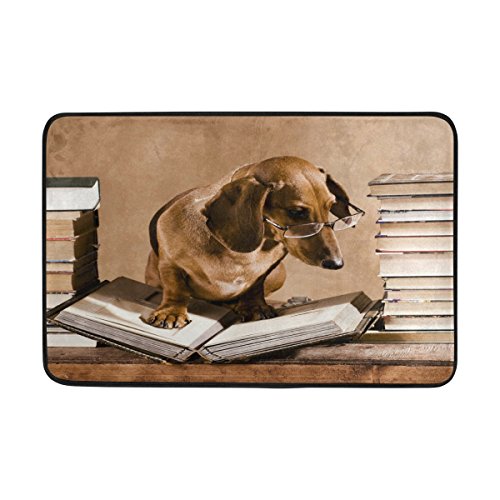 Use7 Retro Dackel Hund Buch Fußmatte Indoor Outdoor Eingang Fußmatte Badezimmer 60x40cm von Use7