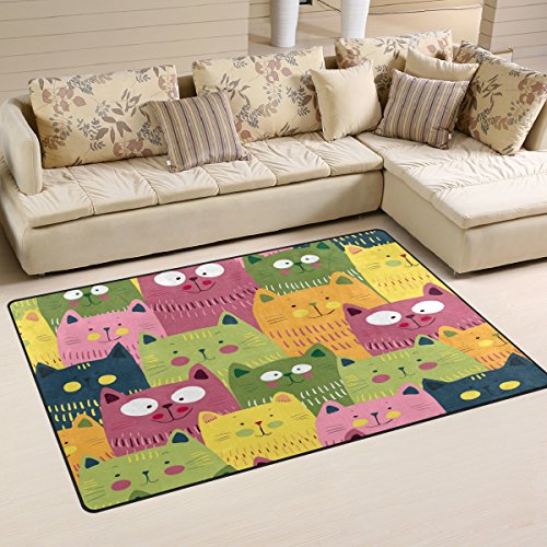 Use7 Rutschfeste Fußmatte mit niedlichem Katzen-Motiv, für Kinderzimmer, Wohnzimmer, Schlafzimmer, Textil, mehrfarbig, 100 x 150 cm(3' x 5' ft) von Use7