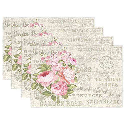 Use7 Tischset im Shabby-Chic-Stil, Blumenmuster, 30,5 x 45,7 cm, Polyester, 4 Stück von Use7