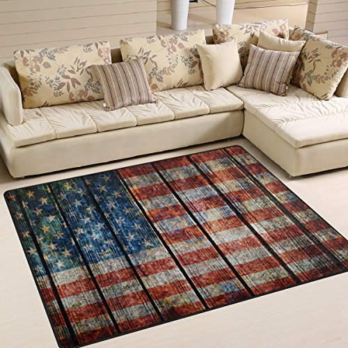 Use7 Teppich, Retro-Holz, USA-Flagge, gestreift, Stern-Motiv, f¨¹r Wohnzimmer, Schlafzimmer, Textil, Mehrfarbig, 203cm x 147.3cm(7 x 5 feet) von Use7