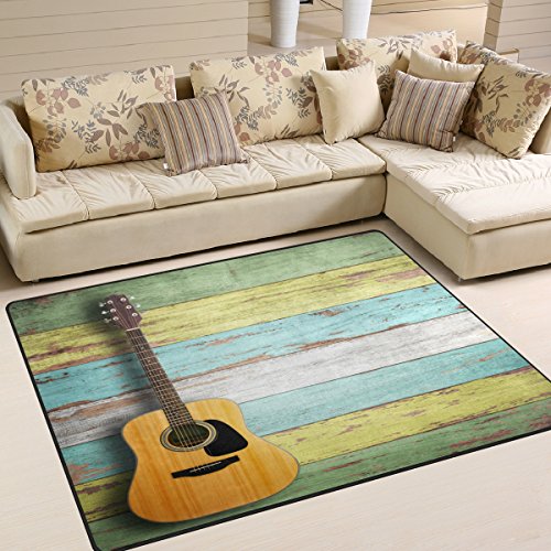 Use7 Teppich, Vintage-Gitarre auf dem Holzbereich, für Wohnzimmer, Schlafzimmer, Textil, mehrfarbig, 160cm x 122cm(5.3 x 4 feet) von Use7
