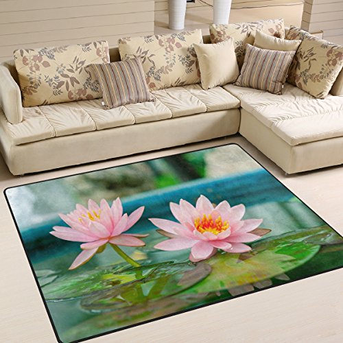 Use7 Teppich, Wasserlililie, Lotusblüte auf Teich, für Wohnzimmer, Schlafzimmer, Rosa, Textil, Mehrfarbig, 160cm x 122cm(5.3 x 4 feet) von Use7