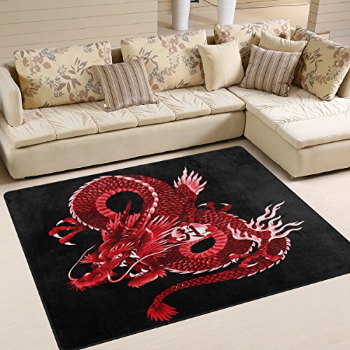 Use7 Japanischer roter Drachen-Teppich für Wohnzimmer, Schlafzimmer, 160 x 122 cm von Use7